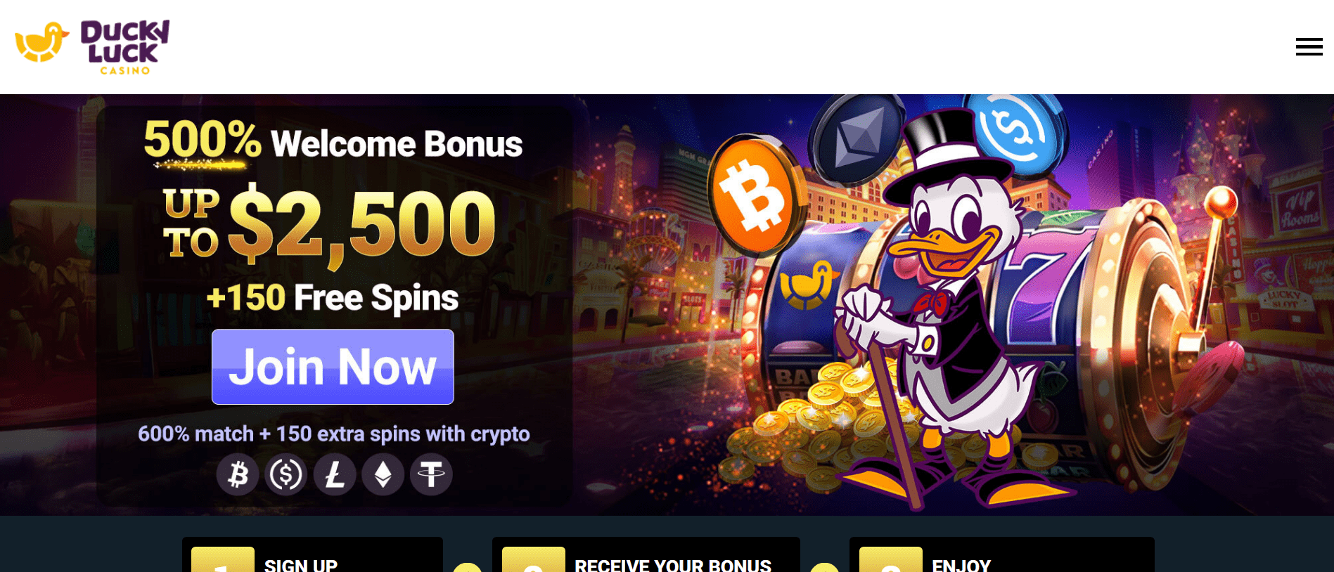 Snapshot of Ducky Luck casino showing frequent bonuses and NZ banking